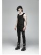 Punk Knitted Hole Design Metal Studs Threading Decoration Black Vest