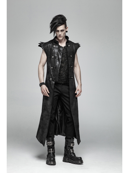 Punk Knitted Hole Design Metal Studs Threading Decoration Black Vest