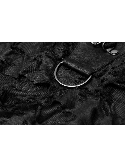 Punk Knitted Hole Design Metal Studs Threading Decoration Black Vest