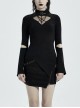 Gothic Stretch Knitted Fabric Spliced Geometric Mesh Design Long Sleeve T-Shirt