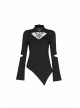 Gothic Stretch Knitted Fabric Spliced Geometric Mesh Design Long Sleeve T-Shirt