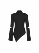 Gothic Stretch Knitted Fabric Spliced Geometric Mesh Design Long Sleeve T-Shirt