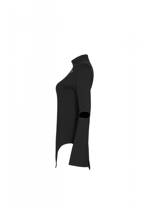 Gothic Stretch Knitted Fabric Spliced Geometric Mesh Design Long Sleeve T-Shirt