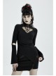 Gothic Stretch Knitted Fabric Spliced Geometric Mesh Design Long Sleeve T-Shirt