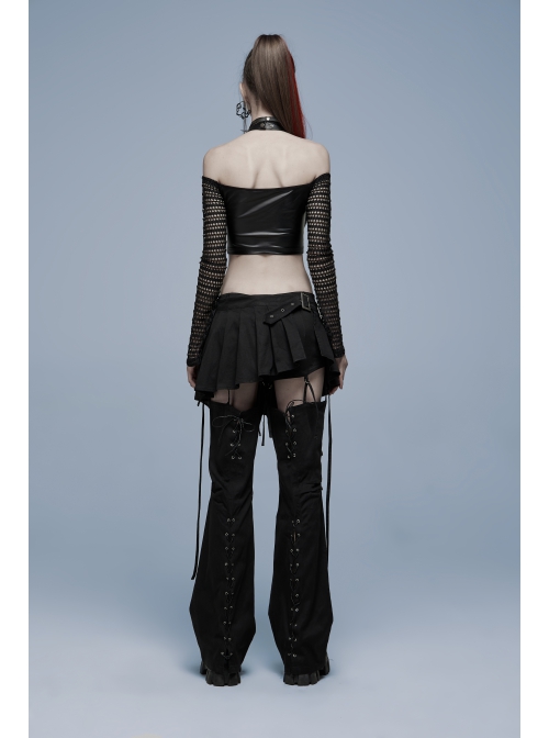 Gothic Stretch Knitted Mesh Off-Shoulder Design Sexy Crop Top