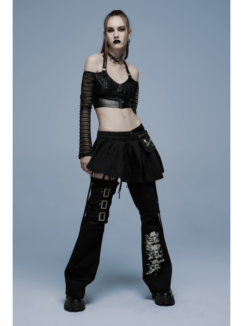 Gothic Stretch Knitted Mesh Off-Shoulder Design Sexy Crop Top