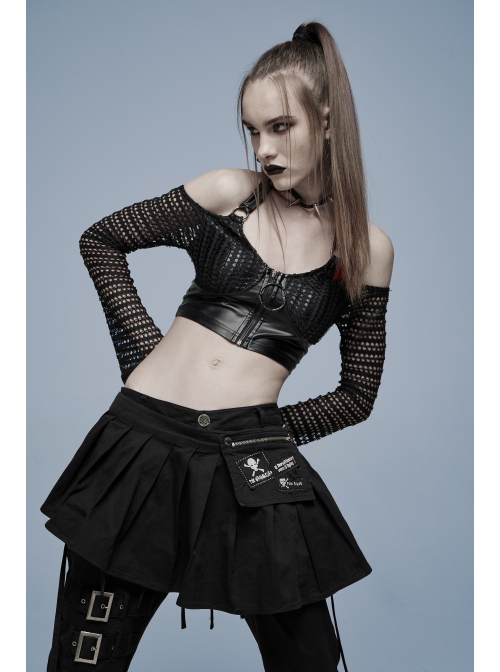 Gothic Stretch Knitted Mesh Off-Shoulder Design Sexy Crop Top