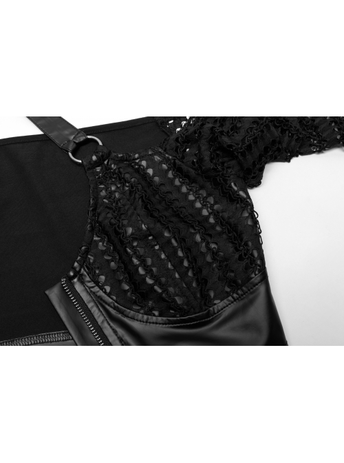 Gothic Stretch Knitted Mesh Off-Shoulder Design Sexy Crop Top