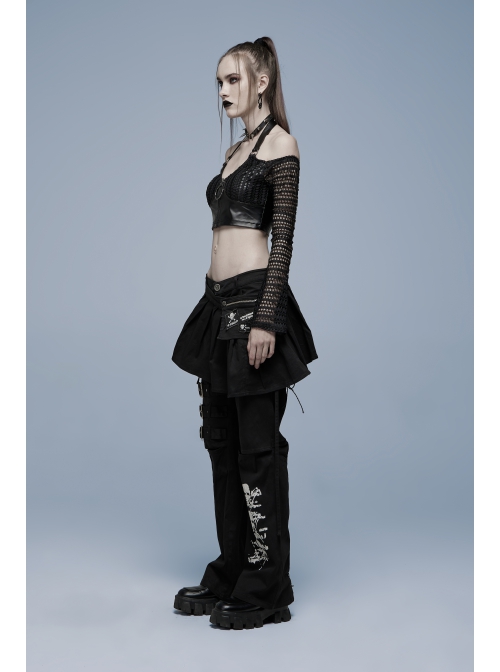 Gothic Stretch Knitted Mesh Off-Shoulder Design Sexy Crop Top