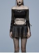 Gothic Elasticity Cotton Neckline Hollow Buttonhole Strap Design Cut-Out Slash Neck T-Shirt