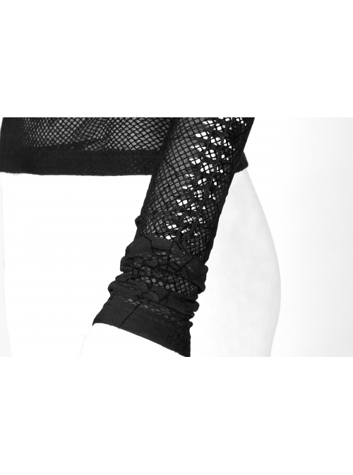 Gothic Elastic Flocking Mesh Rhombus Mesh Stitching Spider Web Printing Perspective T-Shirt