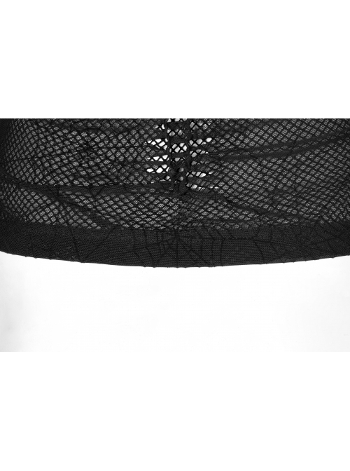 Gothic Elastic Flocking Mesh Rhombus Mesh Stitching Spider Web Printing Perspective T-Shirt