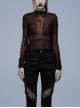 Gothic Elastic Flocking Mesh Rhombus Mesh Stitching Spider Web Printing Perspective T-Shirt