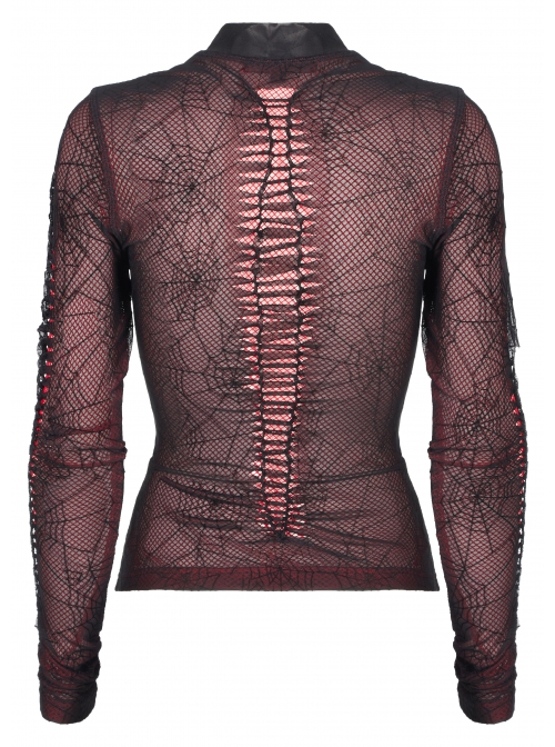 Gothic Elastic Flocking Mesh Rhombus Mesh Stitching Spider Web Printing Perspective T-Shirt