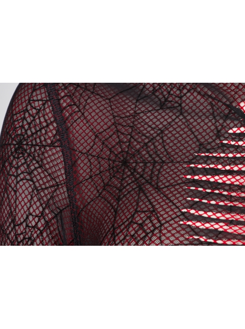 Gothic Elastic Flocking Mesh Rhombus Mesh Stitching Spider Web Printing Perspective T-Shirt