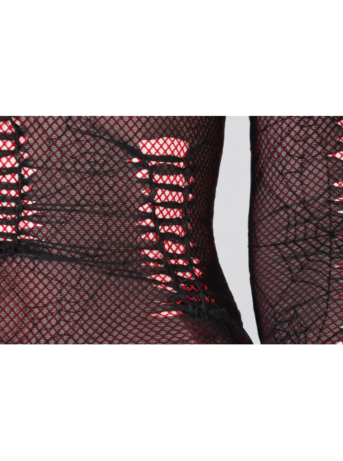 Gothic Elastic Flocking Mesh Rhombus Mesh Stitching Spider Web Printing Perspective T-Shirt