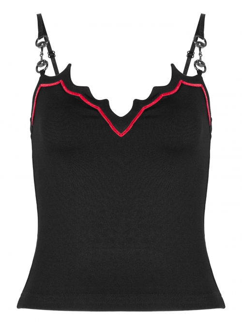Gothic Knitted Fabric Bat Embroidery Print Decoration Camisoles