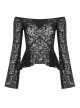 Black Gothic Stretch Perspective Off-Shoulder Design Lace Blouse