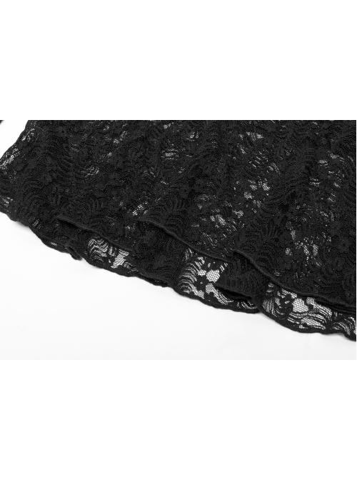 Black Gothic Stretch Perspective Off-Shoulder Design Lace Blouse