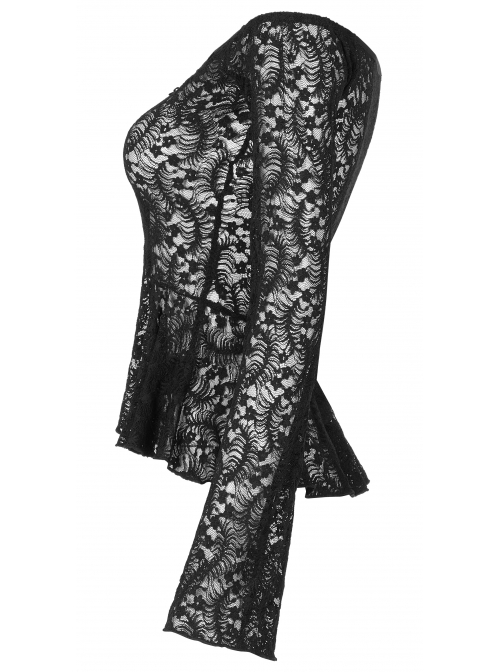 Black Gothic Stretch Perspective Off-Shoulder Design Lace Blouse