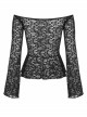 Black Gothic Stretch Perspective Off-Shoulder Design Lace Blouse