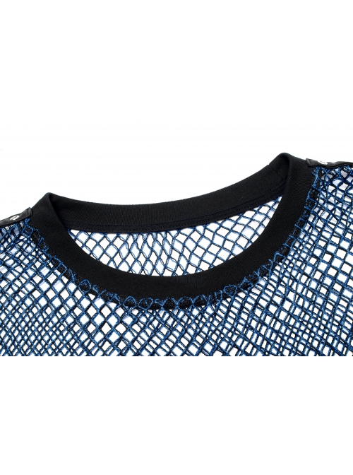 Daily Punk No Elasticity Mesh Buttonhole Decoration Perspective T-Shirt
