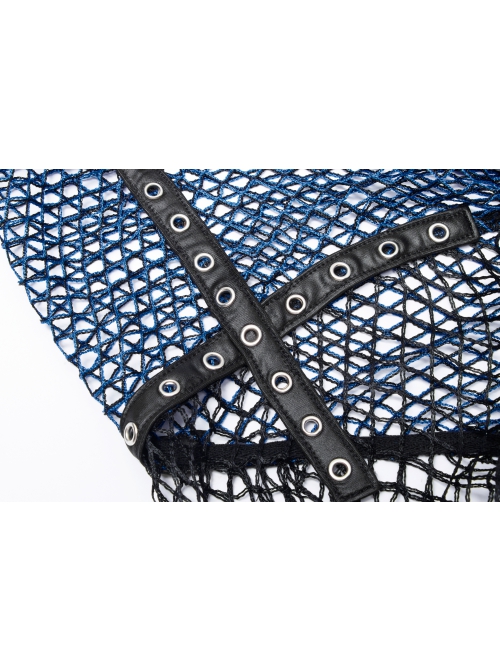 Daily Punk No Elasticity Mesh Buttonhole Decoration Perspective T-Shirt