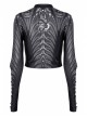 Gothic Perspective Elasticity Skeleton Print Cross Tie Rope Design Mesh T-Shirt