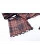 Red Daily Punk Asymmetrical Cutout Neckline Strap Design Plaid Mesh T-Shirt