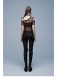 Red Daily Punk Asymmetrical Cutout Neckline Strap Design Plaid Mesh T-Shirt