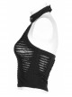 Daily Stretch Knitted Fabric Hollowed Out Spider Print Adjustable Halter Vest