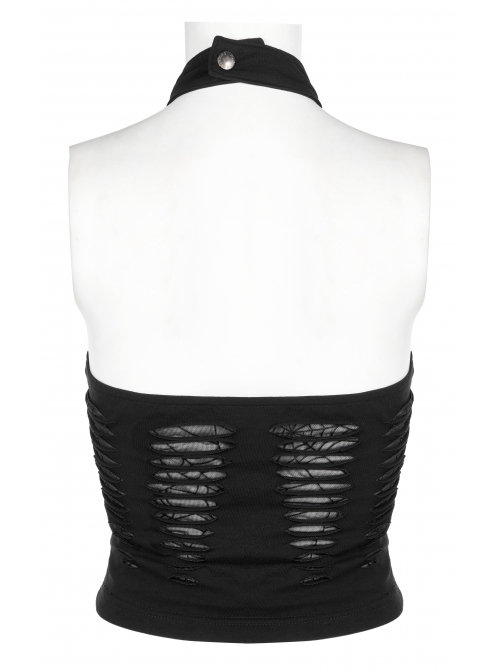 Daily Stretch Knitted Fabric Hollowed Out Spider Print Adjustable Halter Vest