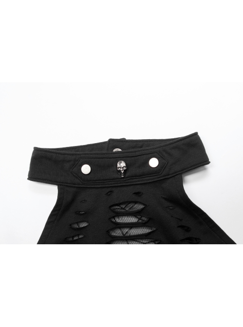 Daily Stretch Knitted Fabric Hollowed Out Spider Print Adjustable Halter Vest