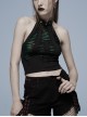 Daily Stretch Knitted Fabric Hollowed Out Spider Print Adjustable Halter Vest