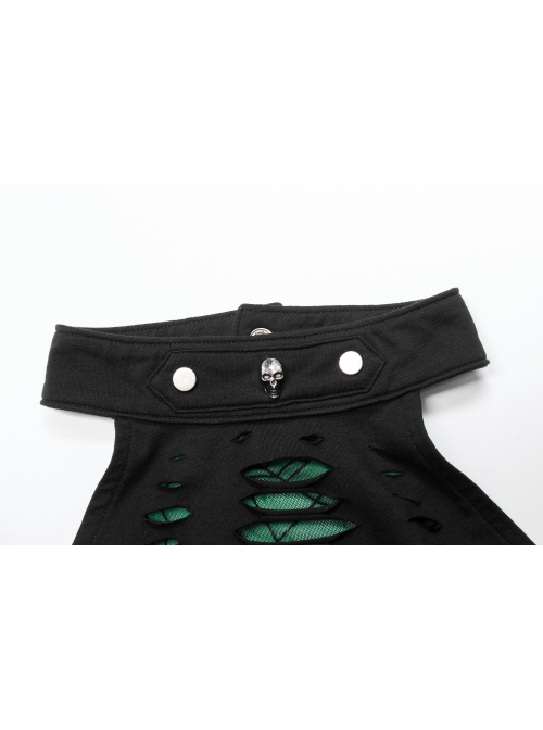 Daily Stretch Knitted Fabric Hollowed Out Spider Print Adjustable Halter Vest