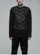 Black Punk Round Neck Daily Wear Skull Lace Mesh Cloth Long Sleeve T-Shirt