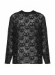 Black Punk Round Neck Daily Wear Skull Lace Mesh Cloth Long Sleeve T-Shirt