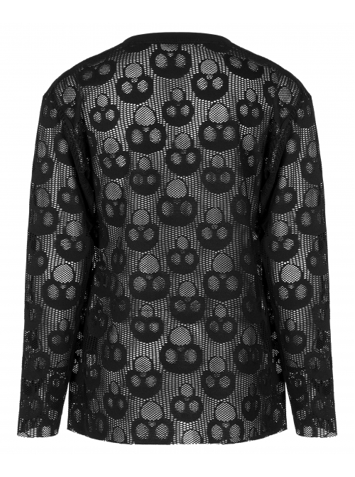 Black Punk Round Neck Daily Wear Skull Lace Mesh Cloth Long Sleeve T-Shirt