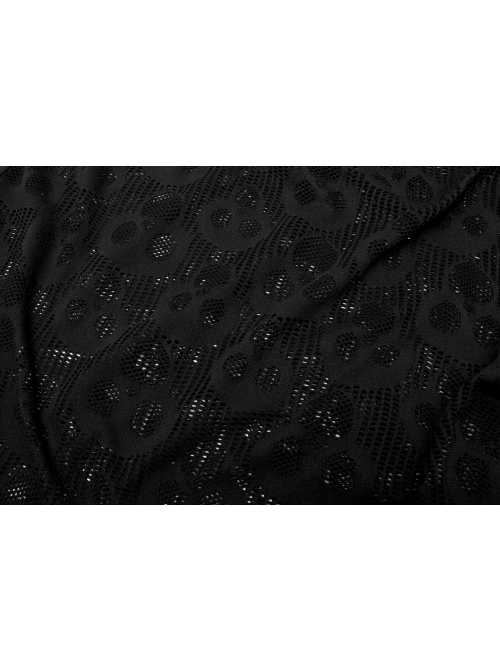 Black Punk Round Neck Daily Wear Skull Lace Mesh Cloth Long Sleeve T-Shirt