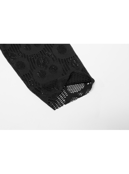 Black Punk Round Neck Daily Wear Skull Lace Mesh Cloth Long Sleeve T-Shirt
