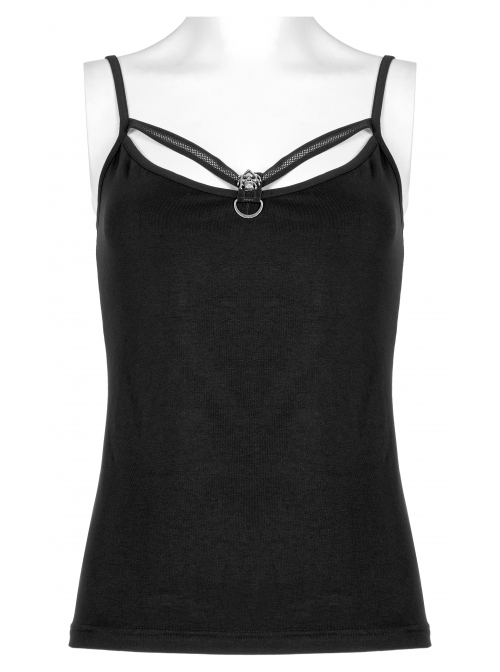 Gothic Knitting Stretch Knit Metal Skull Decoration Daily Sexy Adjustable Shoulder Strap Camisoles