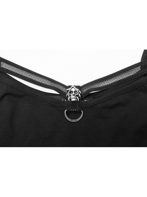 Gothic Knitting Stretch Knit Metal Skull Decoration Daily Sexy Adjustable Shoulder Strap Camisoles