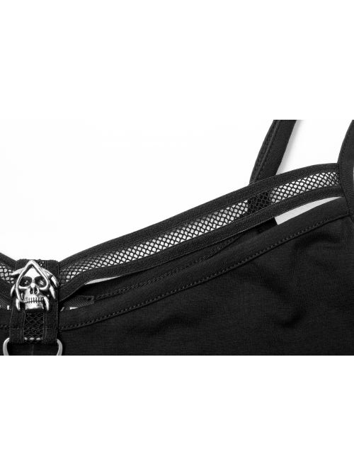 Gothic Knitting Stretch Knit Metal Skull Decoration Daily Sexy Adjustable Shoulder Strap Camisoles