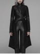 Punk Irregular Texture Dermatoglyphic Small Stand-Up Collar Asymmetric Design Metal Decorative Drawstring Straps Long Jacket