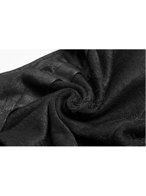 Punk Irregular Texture Dermatoglyphic Small Stand-Up Collar Asymmetric Design Metal Decorative Drawstring Straps Long Jacket