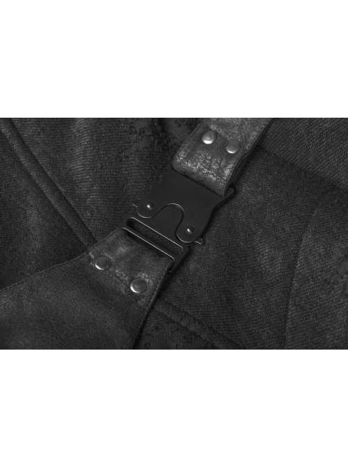 Punk Irregular Texture Dermatoglyphic Small Stand-Up Collar Asymmetric Design Metal Decorative Drawstring Straps Long Jacket