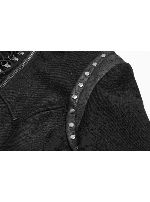 Punk Irregular Texture Dermatoglyphic Small Stand-Up Collar Asymmetric Design Metal Decorative Drawstring Straps Long Jacket
