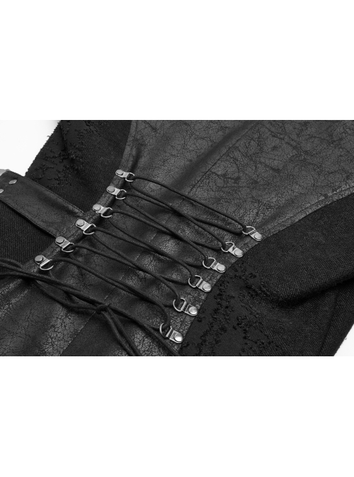 Punk Irregular Texture Dermatoglyphic Small Stand-Up Collar Asymmetric Design Metal Decorative Drawstring Straps Long Jacket