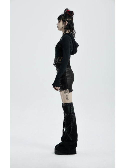 Punk Knitted Fabric Woven Metal Rivet Chain Decoration Short Coat