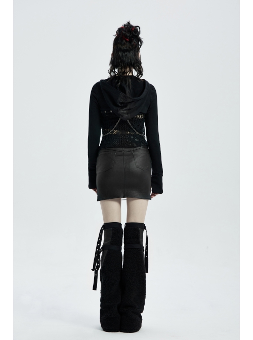 Punk Knitted Fabric Woven Metal Rivet Chain Decoration Short Coat